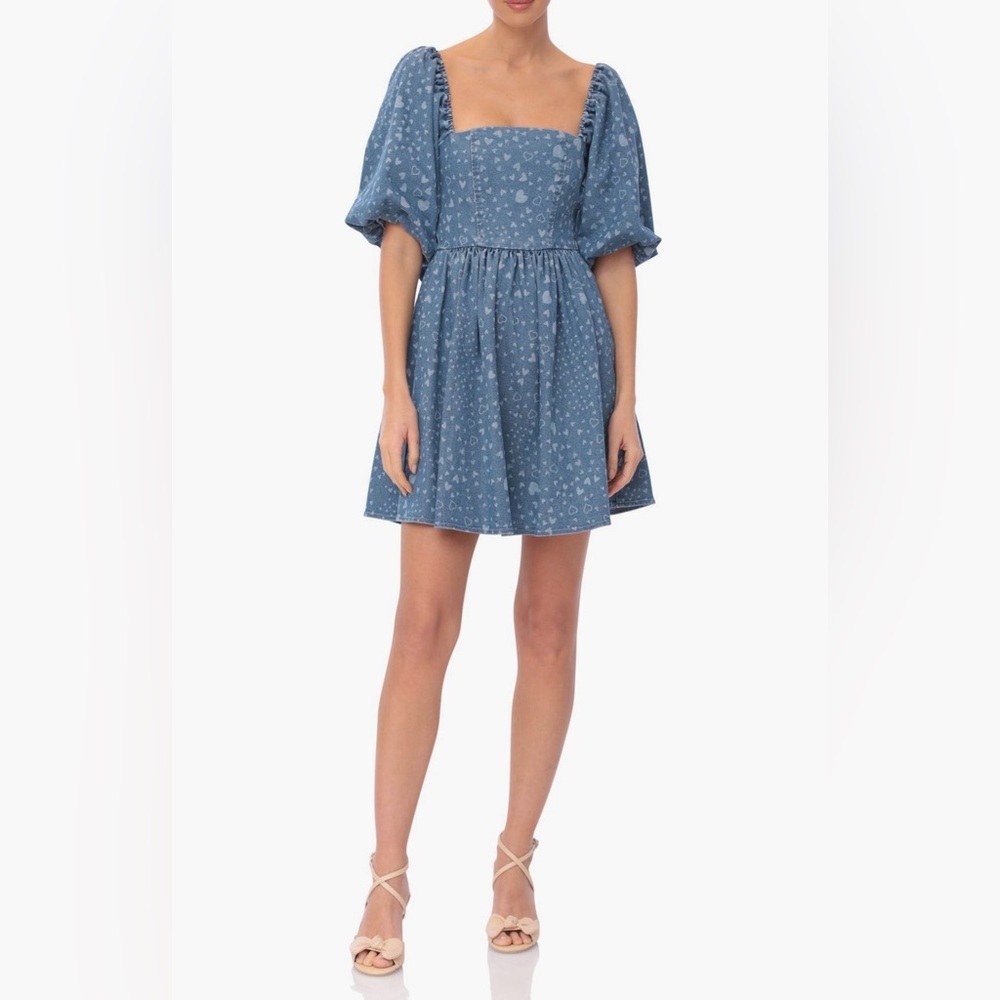 NWT Avec Les Filles Heart Puff Sleeve Babydoll Minidress